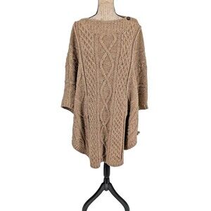 Shetland Wool  Coat Pullover Poncho VERY HEAVY Cable RN53706 FOX RUN